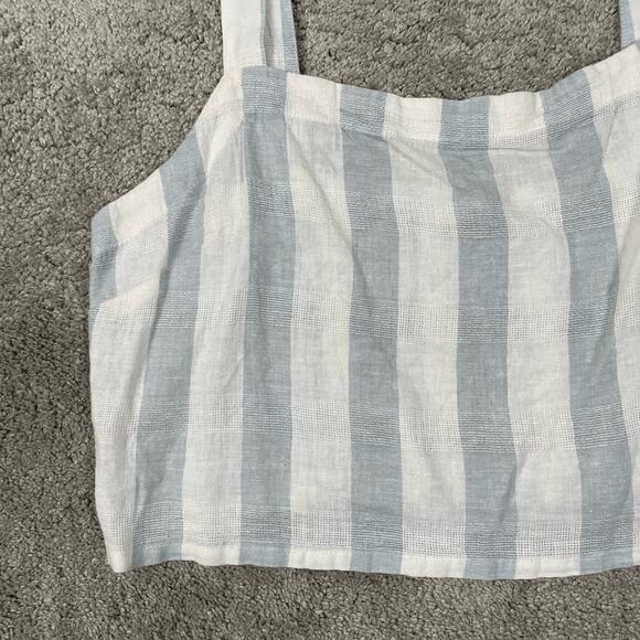 Madewell Linen Blend Abbie Crop Top in Blue White Stripe Size XL NWOT Coastal - Picture 3 of 8
